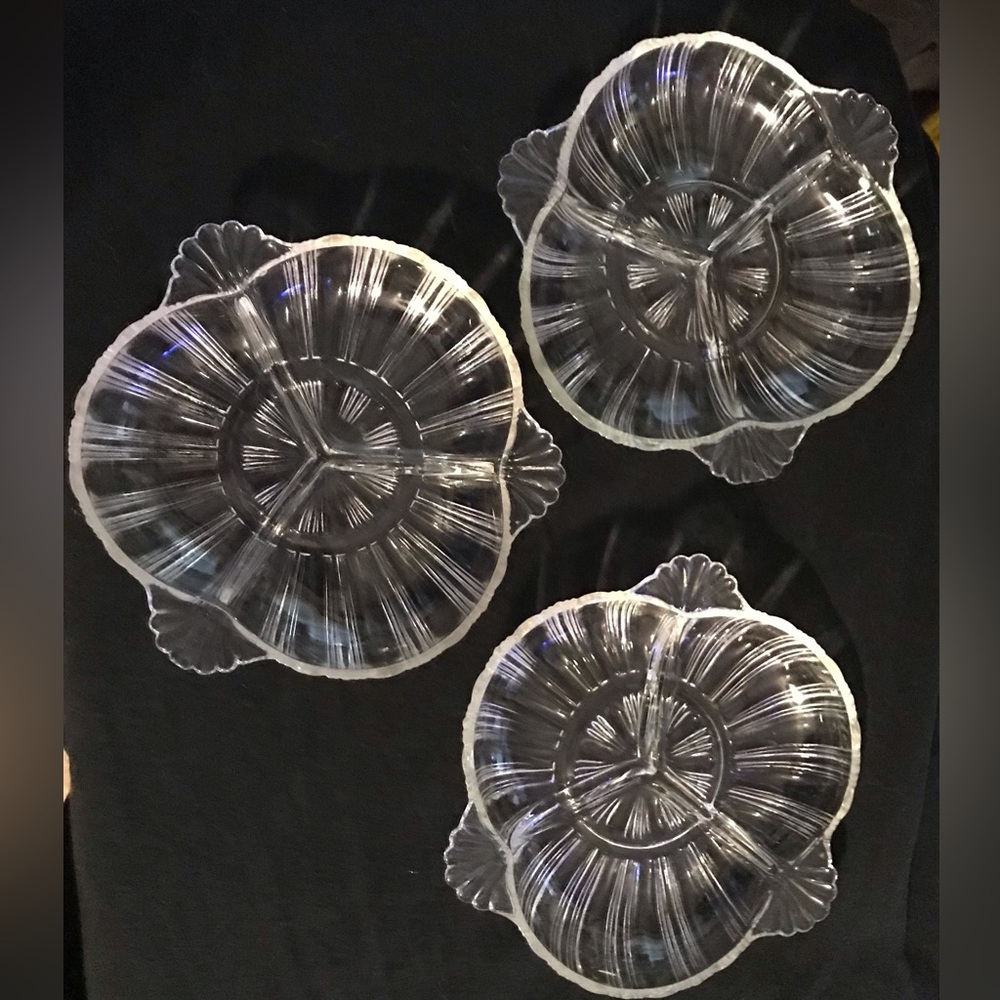 Fostoria Clear Glass Relish Dish 3-Section Divided Serving Bowl VTG/have 3 -$10